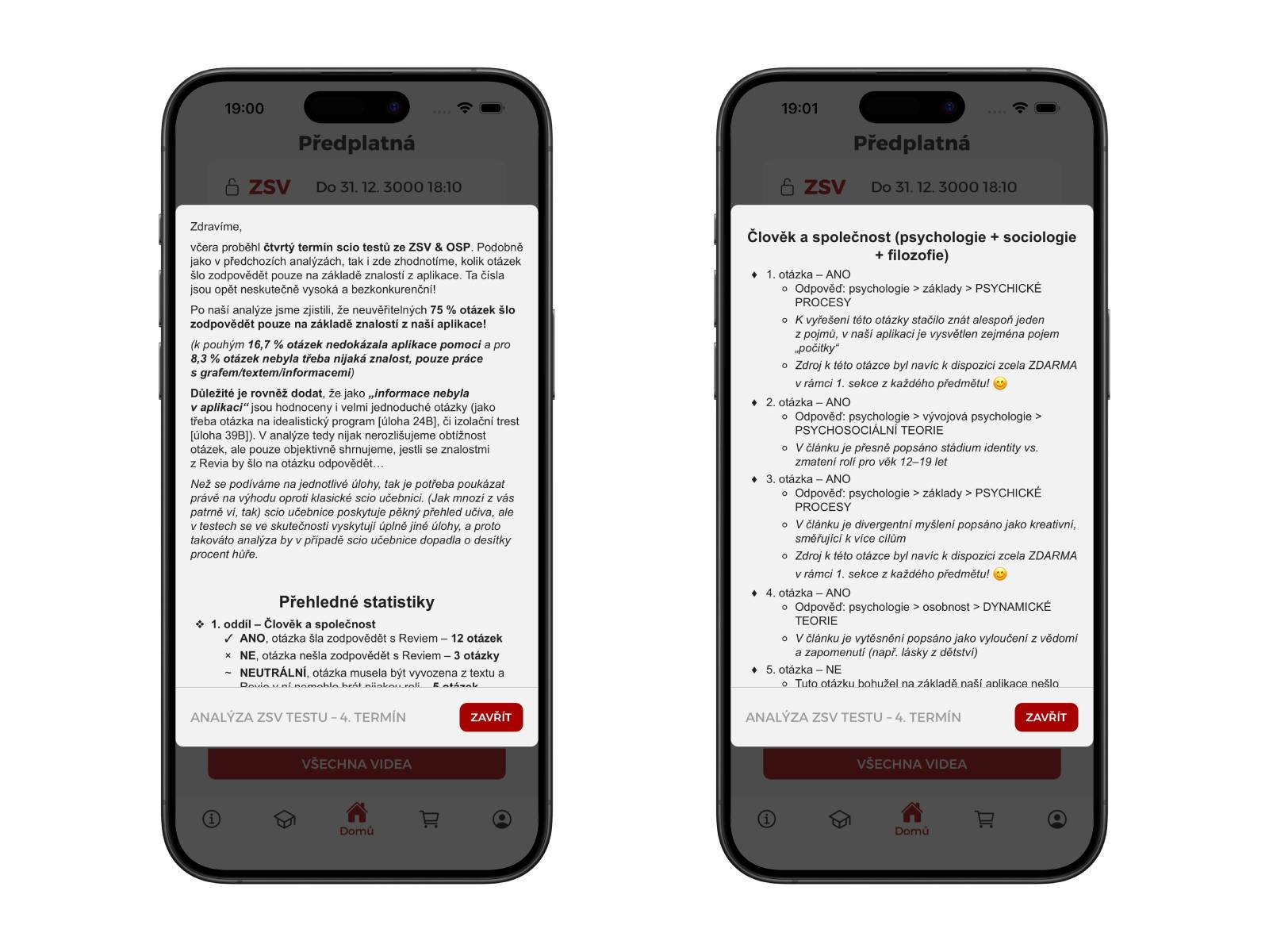 Revio funkce – Analýza Scio testu – ukázka